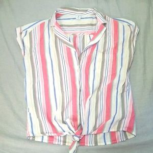 Old Navy sleeveless button up shirt with front tie XS